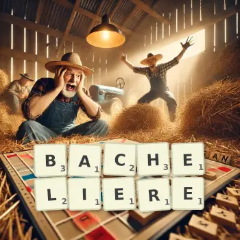 Illustration créative d'un jeu de lettres avec le mot BACHELIERE épelé sur le plateau.