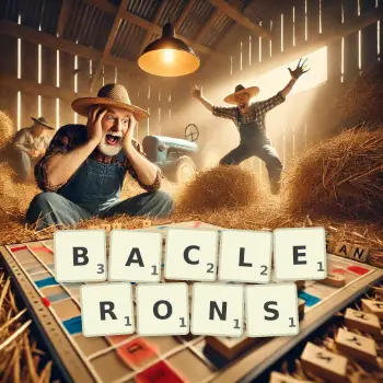 Illustration créative d'un jeu de lettres avec le mot BACLERONS épelé sur le plateau.