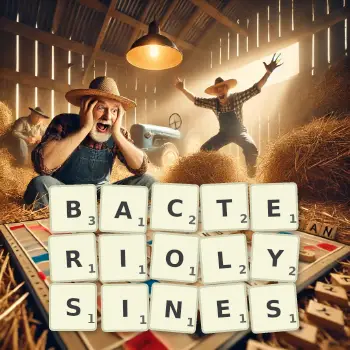 Illustration créative d'un jeu de lettres avec le mot BACTERIOLYSINES épelé sur le plateau.