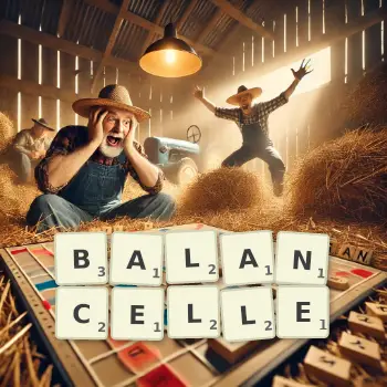 Illustration créative d'un jeu de lettres avec le mot BALANCELLE épelé sur le plateau.