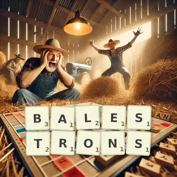 Illustration créative d'un jeu de lettres avec le mot BALESTRONS épelé sur le plateau.