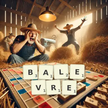 Illustration créative d'un jeu de lettres avec le mot BALEVRE épelé sur le plateau.