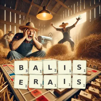 Illustration créative d'un jeu de lettres avec le mot BALISERAIS épelé sur le plateau.