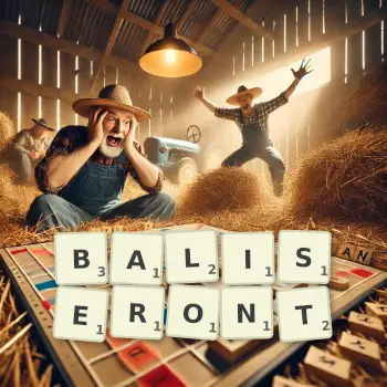 Illustration créative d'un jeu de lettres avec le mot BALISERONT épelé sur le plateau.