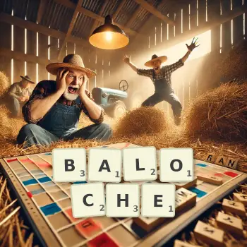 Illustration créative d'un jeu de lettres avec le mot BALOCHE épelé sur le plateau.