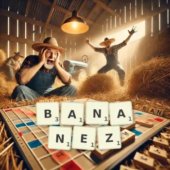 Illustration créative d'un jeu de lettres avec le mot BANANEZ épelé sur le plateau.
