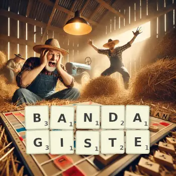 Illustration créative d'un jeu de lettres avec le mot BANDAGISTE épelé sur le plateau.