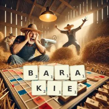 Illustration créative d'un jeu de lettres avec le mot BARAKIE épelé sur le plateau.