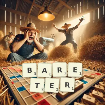Illustration créative d'un jeu de lettres avec le mot BARETER épelé sur le plateau.