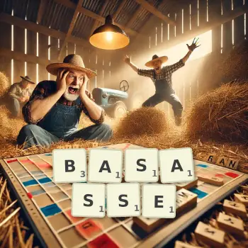 Illustration créative d'un jeu de lettres avec le mot BASASSE épelé sur le plateau.