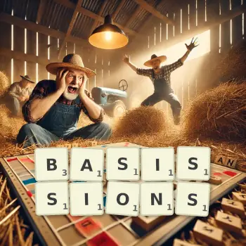 Illustration créative d'un jeu de lettres avec le mot BASISSIONS épelé sur le plateau.
