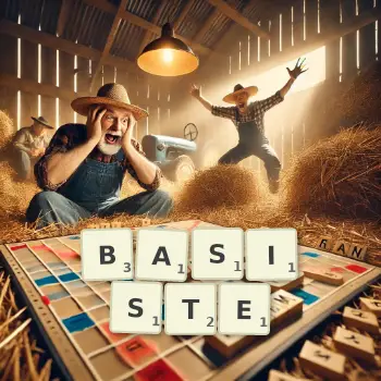 Illustration créative d'un jeu de lettres avec le mot BASISTE épelé sur le plateau.