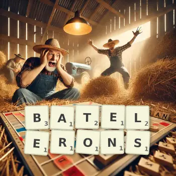 Illustration créative d'un jeu de lettres avec le mot BATELERONS épelé sur le plateau.
