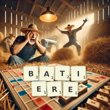 Illustration créative d'un jeu de lettres avec le mot BATIERE épelé sur le plateau.