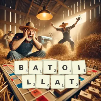 Illustration créative d'un jeu de lettres avec le mot BATOILLAT épelé sur le plateau.