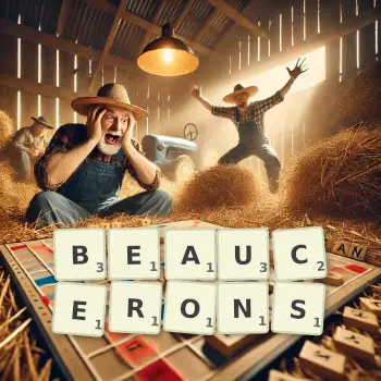 Illustration créative d'un jeu de lettres avec le mot BEAUCERONS épelé sur le plateau.