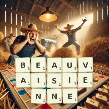 Illustration créative d'un jeu de lettres avec le mot BEAUVAISIENNE épelé sur le plateau.