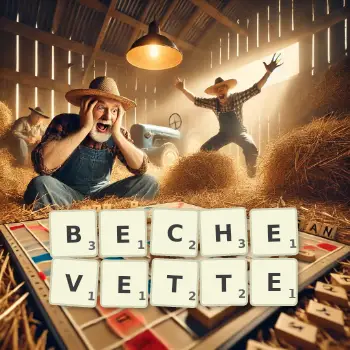 Illustration créative d'un jeu de lettres avec le mot BECHEVETTE épelé sur le plateau.