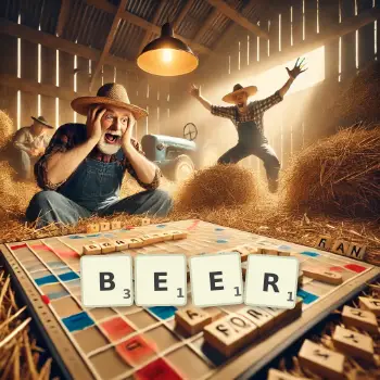 Illustration créative d'un jeu de lettres avec le mot BEER épelé sur le plateau.