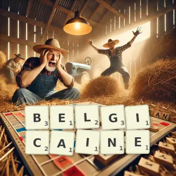 Illustration créative d'un jeu de lettres avec le mot BELGICAINE épelé sur le plateau.