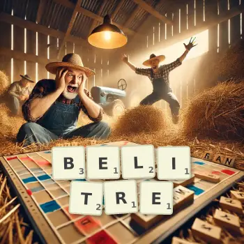 Illustration créative d'un jeu de lettres avec le mot BELITRE épelé sur le plateau.