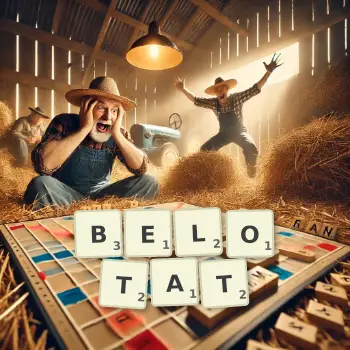 Illustration créative d'un jeu de lettres avec le mot BELOTAT épelé sur le plateau.