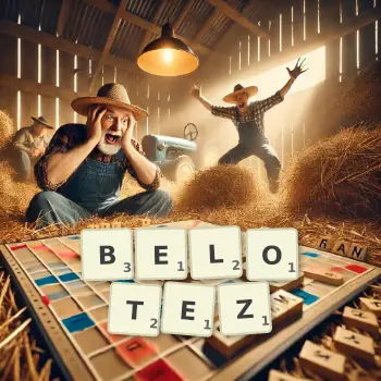 Illustration créative d'un jeu de lettres avec le mot BELOTEZ épelé sur le plateau.