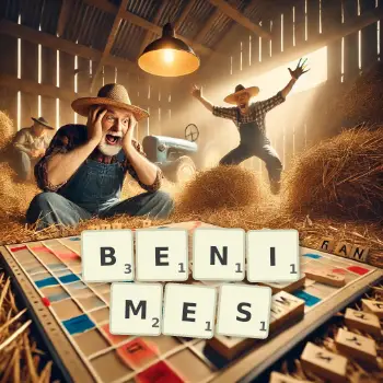 Illustration créative d'un jeu de lettres avec le mot BENIMES épelé sur le plateau.