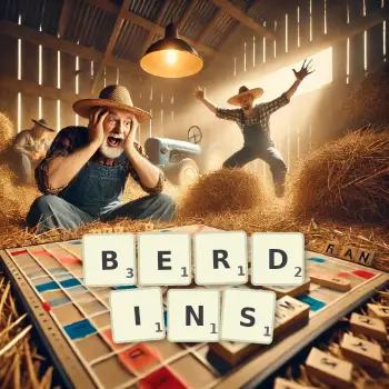 Illustration créative d'un jeu de lettres avec le mot BERDINS épelé sur le plateau.