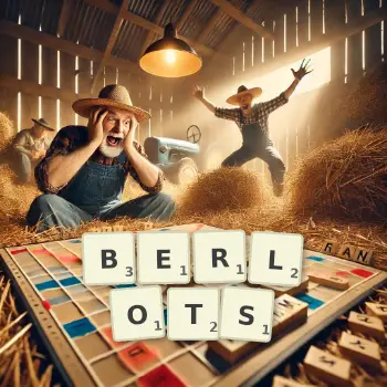 Illustration créative d'un jeu de lettres avec le mot BERLOTS épelé sur le plateau.