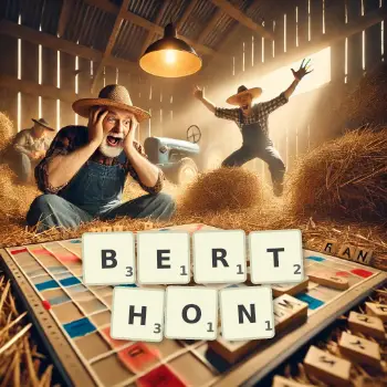 Illustration créative d'un jeu de lettres avec le mot BERTHON épelé sur le plateau.