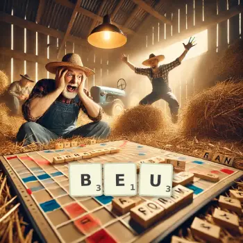 Illustration créative d'un jeu de lettres avec le mot BEU épelé sur le plateau.