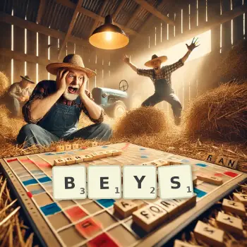 Illustration créative d'un jeu de lettres avec le mot BEYS épelé sur le plateau.