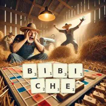 Illustration créative d'un jeu de lettres avec le mot BIBICHE épelé sur le plateau.