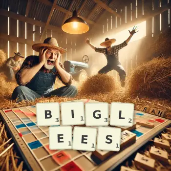 Illustration créative d'un jeu de lettres avec le mot BIGLEES épelé sur le plateau.