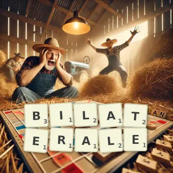 Illustration créative d'un jeu de lettres avec le mot BILATERALE épelé sur le plateau.