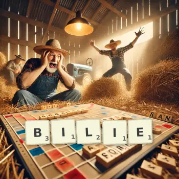 Illustration créative d'un jeu de lettres avec le mot BILIE épelé sur le plateau.