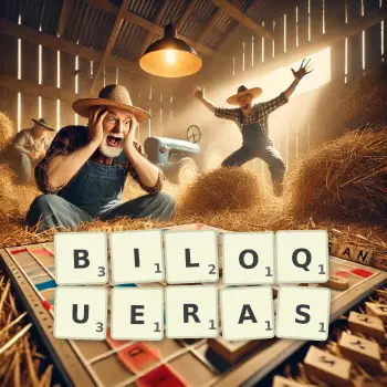 Illustration créative d'un jeu de lettres avec le mot BILOQUERAS épelé sur le plateau.