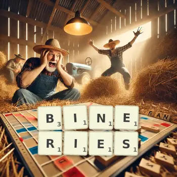 Illustration créative d'un jeu de lettres avec le mot BINERIES épelé sur le plateau.