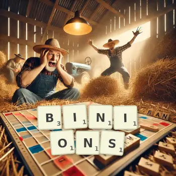 Illustration créative d'un jeu de lettres avec le mot BINIONS épelé sur le plateau.