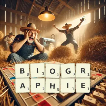 Illustration créative d'un jeu de lettres avec le mot BIOGRAPHIE épelé sur le plateau.