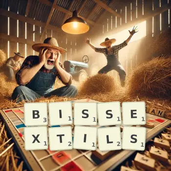 Illustration créative d'un jeu de lettres avec le mot BISSEXTILS épelé sur le plateau.