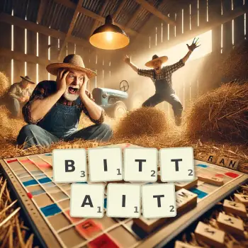 Illustration créative d'un jeu de lettres avec le mot BITTAIT épelé sur le plateau.