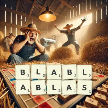 Illustration créative d'un jeu de lettres avec le mot BLABLABLAS épelé sur le plateau.