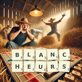 Illustration créative d'un jeu de lettres avec le mot BLANCHEURS épelé sur le plateau.