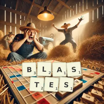 Illustration créative d'un jeu de lettres avec le mot BLASTES épelé sur le plateau.