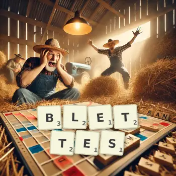 Illustration créative d'un jeu de lettres avec le mot BLETTES épelé sur le plateau.