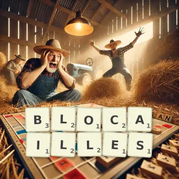 Illustration créative d'un jeu de lettres avec le mot BLOCAILLES épelé sur le plateau.