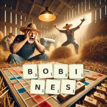Illustration créative d'un jeu de lettres avec le mot BOBINES épelé sur le plateau.