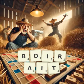 Illustration créative d'un jeu de lettres avec le mot BOIRAIT épelé sur le plateau.